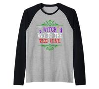 Witch Way to The Red Wine - Buvez du vin pour Halloween Amusant Manche Raglan