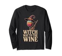 Witch Way to The Wine, Chapeau de sorcière d'halloween et Verre à vin Manche Longue