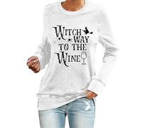 Witch Way to The Wine Shirt Halloween Sweatshirt Halloween T-shirt de vin pour buveur de vin Cadeau Halloween Chemises Chemisier Noir Femme, Blanc., L