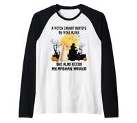Witch Wine and Afghan Hound Dog Mom Funny Halloween Costume Manche Raglan