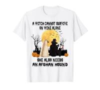 Witch Wine and Afghan Hound Dog Mom Funny Halloween Costume T-Shirt