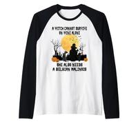 Witch Wine and Belgian Malinois Dog Funny Halloween Costume Manche Raglan
