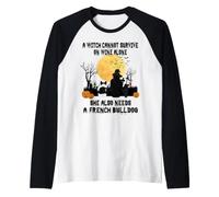 Witch Wine and French Bulldog Dog Funny Halloween Costume Manche Raglan