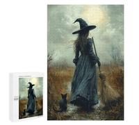 Witch with Black Cat in Moonlit Field Puzzle 1000 Pièces Educa Jouet en Bois Cadeau Unique Décoration Intérieure Jeu Éducatif Challenge Toy Adultes Et Enfants À Partir De 14 Ans 1000 PCS