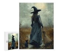 Witch with Black Cat in Moonlit Field Puzzle 1000 Pièces Educa Jouet en Bois Cadeau Unique Décoration Intérieure Jeu Éducatif Challenge Toy Adultes Et Enfants À Partir De 14 Ans 500 PCS