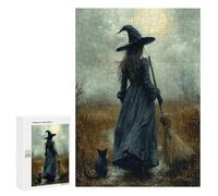 Witch with Black Cat in Moonlit Field Puzzle 1000 Pièces Educa Jouet en Bois Cadeau Unique Décoration Intérieure Jeu Éducatif Challenge Toy Adultes Et Enfants À Partir De 14 Ans 300 PCS