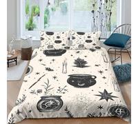 Witchcraft symbols Parure de Lit Microfibre résistante 3 Pièces 3D Effet Léger Noir blanc and Linge de Lit avec Taie d'oreiller Facile d'entretien for Adulte Enfants Filles Super king（260x220cm）