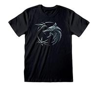 Witcher T-shirt en coton pour homme avec emblème de loup, Noir , M