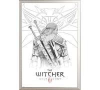 Witcher, The - Poster - Geralt Sketch + cadre interchangeable, Shinsuke® Maxi aluminium argenté, vitre acrylique