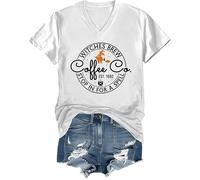 Witches Brew Coffee T-shirt à col en V pour Halloween, blanc, XL
