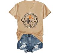 Witches Brew Coffee T-shirt à col en V pour Halloween, kaki, XL