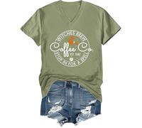 Witches Brew Coffee T-shirt à col en V pour Halloween, Vert, XL