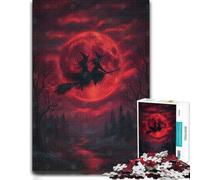 Witches Flying on Broomstick with Red Moon-1 Puzzle en Bois, 500 pièces | Un loisir manuel à la maison: une activité facile à interrompre puis reprendre en intérieur.
