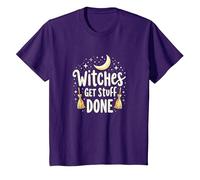 Witches Get Stuff Done Motivation Magique au Clair de Lune T-Shirt, Enfant, Violet, 10 Ans