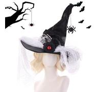 Witches Hat - Pointed Lace Costume, Gothic Cosplay Accessory | Halloween Spider Witch Headwear Decoration, Elegant Witchy Cone Cap With Veil For Prom Party Masquerade Holiday Event Celebration