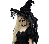 Witches Hat Wide Brim Gothic Bow - - Halloween Cosplay Costume Funny Funny
