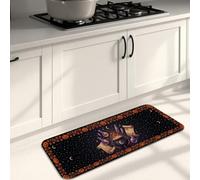 Witch's Brew Tapis de cuisine pour sol, citrouilles saisonnières d'Halloween, chaudron, Halloween, noir, confortable, lavable, tapis de cuisine décoratif pour évier, buanderie, salle de bain