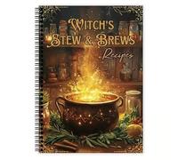 Witch's Stew & Brews Recettes : 50 repas et potions magiques d'Halloween | Livre de cuisine en spirale cadeau pour sorcières de cuisine et païens S (A4)