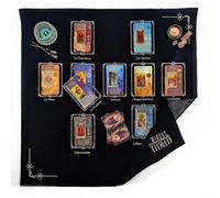 Witchy Cauldron Français - Nappe de Tarot divinatoire et d’autel Lune, sorcière - Broderie Velours Soie Satin Croix Celtique (Noir)
