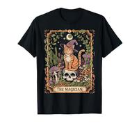 Witchy Cute Cat Tarot Card Gothic Cottagecore Mushroom Skull T-Shirt