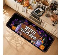 Witchy Halloween Decor Tapis de cuisine Jack-o'-Lantern 40,6 x 119,4 cm | Motif chapeau de sorcière, tapis de cuisine pour sol, motif verre potion, décoration de cuisine saisonnière