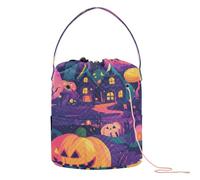 Witchy Halloween Spooky Town Art Sac à crochet avec trous Sacs de rangement pour tricot Crochet Tricot Organisateur
