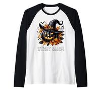 Witchy Jack O Lantern Pumpkin in Witch Hat for Halloween Mom Manche Raglan