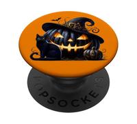 Witchy Pumpkin for Women Black and Orange Halloween Cat PopSockets PopGrip Adhésif