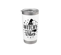 Witchy Vibes Chapeau de sorcière mignon avec balai, motif Halloween Gobelet isotherme en acier inoxydable double paroi