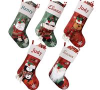 witfox Chaussette de noël personnalisée avec nom - Chaussette de Noël pour Enfants en Coton et Lin avec Motif 3D 5 pièces, Décorations de Noël personnalisées pour Les Enfants et la Famille