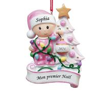 Witfox Décoration de Noël Personnalisée 2024 - Boule Personnalisable, Mon Premier Ornement, Cadeau pour Bébés Nouveau-nés, Petits-Enfants, Rose
