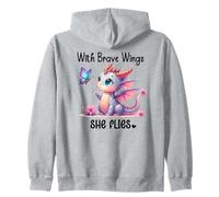 With Brave Wings She Flies Butterfly Pink Flower Dragon Wing Sweat à Capuche
