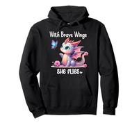 With Brave Wings She Flies Butterfly Pink Flower Dragon Wing Sweat à Capuche
