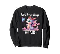 With Brave Wings She Flies Butterfly Pink Flower Dragon Wing Sweatshirt