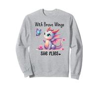 With Brave Wings She Flies Butterfly Pink Flower Dragon Wing Sweatshirt