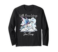 With Brave Wings She Flies Butterfly Pink Unicorn Rainbow Manche Longue