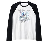 With Brave Wings She Flies Butterfly Pink Unicorn Rainbow Manche Raglan