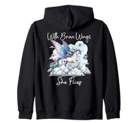With Brave Wings She Flies Butterfly Pink Unicorn Rainbow Sweat à Capuche