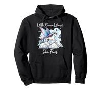 With Brave Wings She Flies Butterfly Pink Unicorn Rainbow Sweat à Capuche
