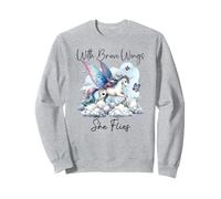 With Brave Wings She Flies Butterfly Pink Unicorn Rainbow Sweatshirt