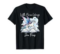 With Brave Wings She Flies Butterfly Pink Unicorn Rainbow T-Shirt