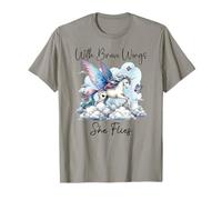 With Brave Wings She Flies Butterfly Pink Unicorn Rainbow T-Shirt
