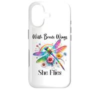 with Brave Wings She Flies Dragonfly Rainbow Daisy Flower Coque pour iPhone 17