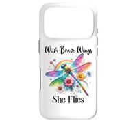 with Brave Wings She Flies Dragonfly Rainbow Daisy Flower Coque pour iPhone 17 Pro