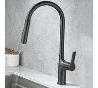 with Down Sprayer,2 Spouts Pull Out Sink Degree Swivel Spout Water Faucet in Brass,Single Handle One Hole Kitchen Faucet,Black