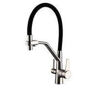 with Drinking Faucet, Solid Brass Pull Out Swivel Kitchen Sink Tap, Dual Handle in High Arc Water Filter Purifier Faucets,Black (Color : Brushed)