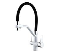 with Drinking Faucet, Solid Brass Pull Out Swivel Kitchen Sink Tap, Dual Handle in High Arc Water Filter Purifier Faucets,Black (Color : Brushed)