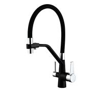 with Drinking Faucet, Solid Brass Pull Out Swivel Kitchen Sink Tap, Dual Handle in High Arc Water Filter Purifier Faucets,Black (Color : Brushed)