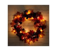 (With Lights,Garland)Fall Wreath 17 Inch Front Door Wreath Christmas Wreath with Leaves and Red Berry Wreath for Autumn Halloween