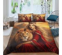 with Lion Parure de Lit Léger Microfibre résistante 3 Pièces 3D Effet Fantaisie Royal Portrait Linge de Lit avec Fermeture Éclair Douce for Garçons Filles Double（200x200cm）